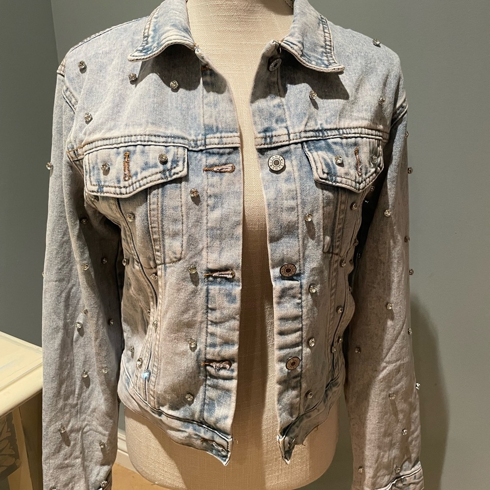 Rhinestone New Jean Jacket light wash size small with rhinestones all over